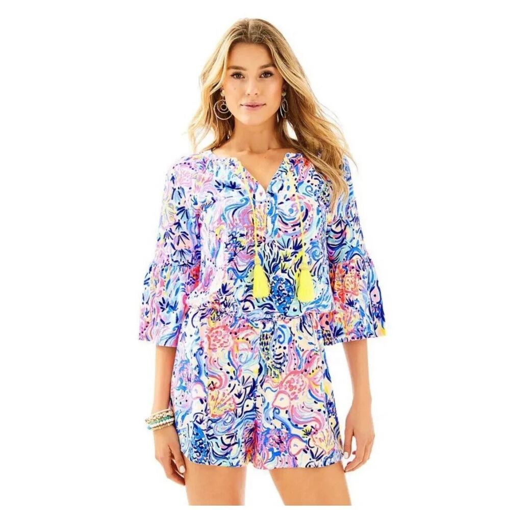 Lilly Pulitzer Women's Del Lago Pink Multicolored Tasseled Romper Small - Picture 1 of 9